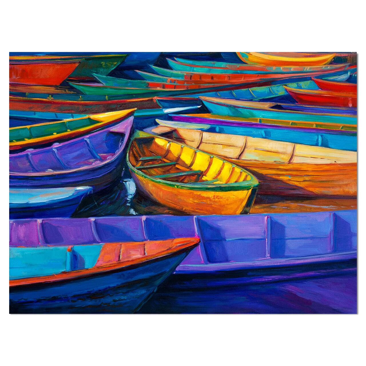 Designart - Boats at sunset - Nautical Painting Print on Wrapped Canvas